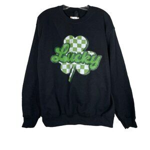 Simply Sage Market Womens LUCKY Clover Sweatshirt Medium Black